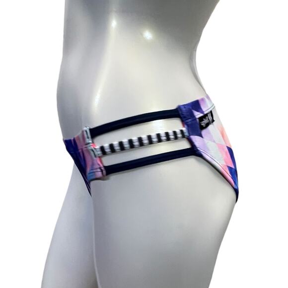 DOLFIN XS Geometric Print Bikini Bottom Pink Navy Blue Striped Swimwear Athletic - Picture 2 of 16